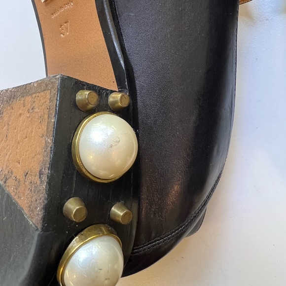 Gucci Black Leather Peyton Pearl Loafer Heel GG Marmont - Picture 8 of 13